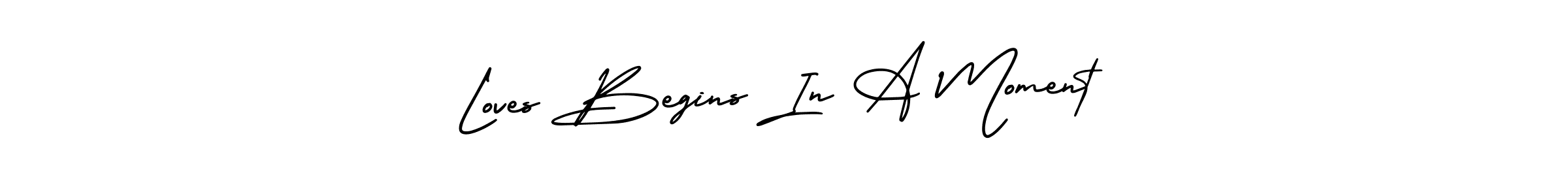 It looks lik you need a new signature style for name Loves Begins In A Moment. Design unique handwritten (AmerikaSignatureDemo-Regular) signature with our free signature maker in just a few clicks. Loves Begins In A Moment signature style 3 images and pictures png