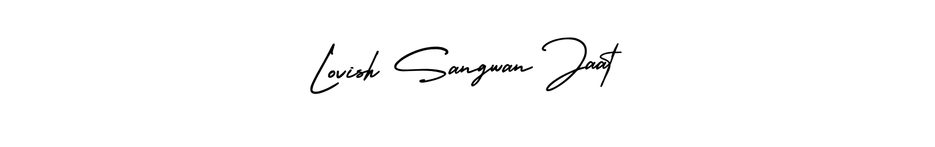 You should practise on your own different ways (AmerikaSignatureDemo-Regular) to write your name (Lovish Sangwan Jaat) in signature. don't let someone else do it for you. Lovish Sangwan Jaat signature style 3 images and pictures png