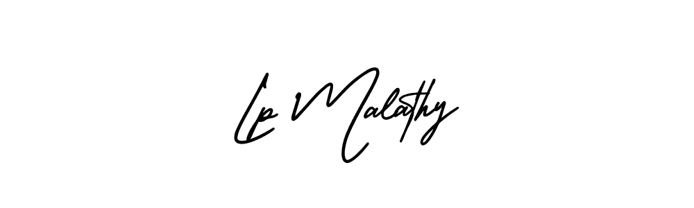 You should practise on your own different ways (AmerikaSignatureDemo-Regular) to write your name (Lp Malathy) in signature. don't let someone else do it for you. Lp Malathy signature style 3 images and pictures png