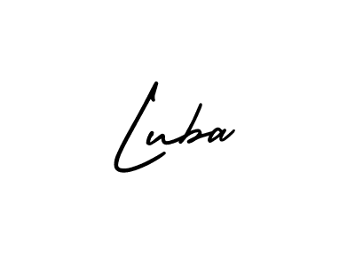 How to make Luba name signature. Use AmerikaSignatureDemo-Regular style for creating short signs online. This is the latest handwritten sign. Luba signature style 3 images and pictures png