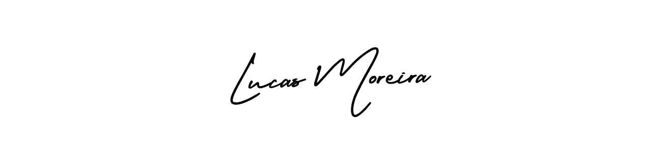 You should practise on your own different ways (AmerikaSignatureDemo-Regular) to write your name (Lucas Moreira) in signature. don't let someone else do it for you. Lucas Moreira signature style 3 images and pictures png