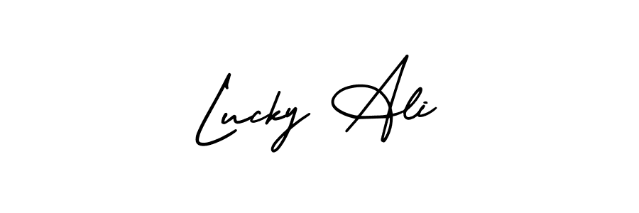 This is the best signature style for the Lucky Ali name. Also you like these signature font (AmerikaSignatureDemo-Regular). Mix name signature. Lucky Ali signature style 3 images and pictures png