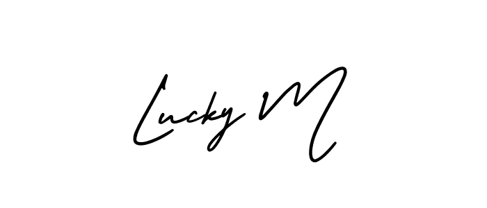 Use a signature maker to create a handwritten signature online. With this signature software, you can design (AmerikaSignatureDemo-Regular) your own signature for name Lucky M. Lucky M signature style 3 images and pictures png