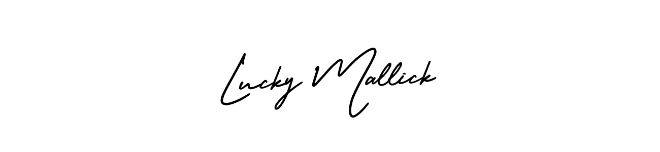 This is the best signature style for the Lucky Mallick name. Also you like these signature font (AmerikaSignatureDemo-Regular). Mix name signature. Lucky Mallick signature style 3 images and pictures png