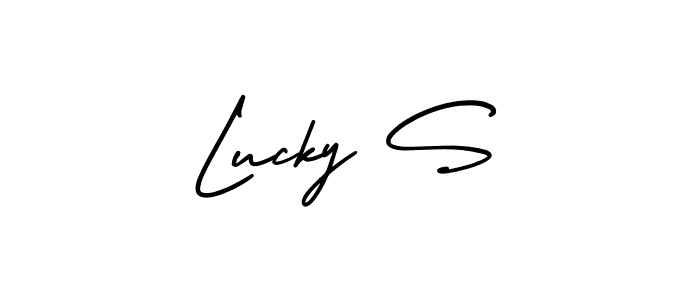 AmerikaSignatureDemo-Regular is a professional signature style that is perfect for those who want to add a touch of class to their signature. It is also a great choice for those who want to make their signature more unique. Get Lucky S name to fancy signature for free. Lucky S signature style 3 images and pictures png