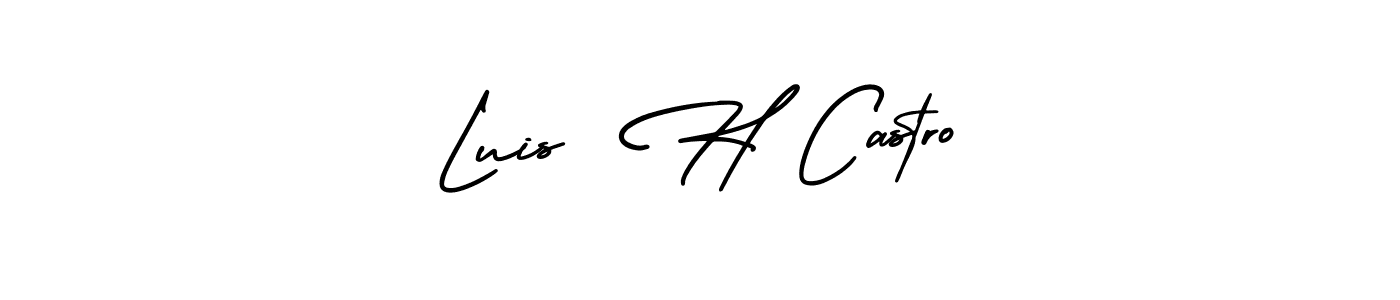 You should practise on your own different ways (AmerikaSignatureDemo-Regular) to write your name (Luis  H Castro) in signature. don't let someone else do it for you. Luis  H Castro signature style 3 images and pictures png