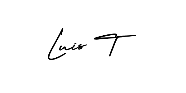 You should practise on your own different ways (AmerikaSignatureDemo-Regular) to write your name (Luis T) in signature. don't let someone else do it for you. Luis T signature style 3 images and pictures png