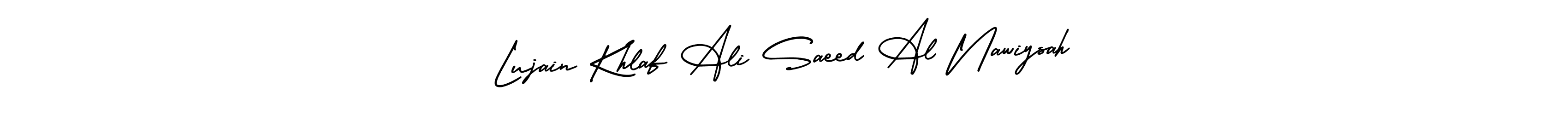 You can use this online signature creator to create a handwritten signature for the name Lujain Khlaf Ali Saeed Al Nawiysah. This is the best online autograph maker. Lujain Khlaf Ali Saeed Al Nawiysah signature style 3 images and pictures png