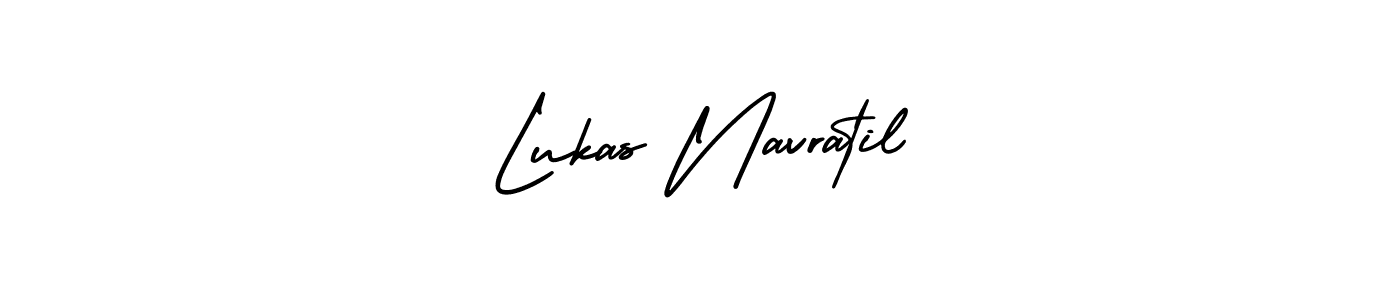 You should practise on your own different ways (AmerikaSignatureDemo-Regular) to write your name (Lukas Navratil) in signature. don't let someone else do it for you. Lukas Navratil signature style 3 images and pictures png