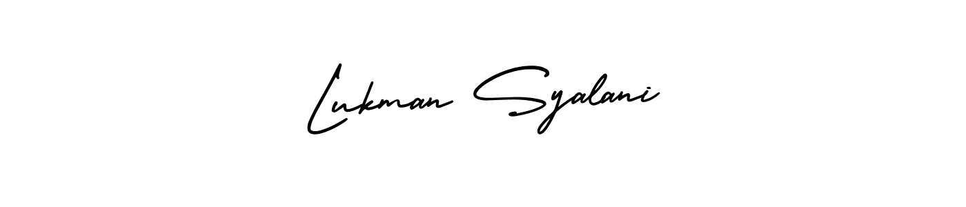 The best way (AmerikaSignatureDemo-Regular) to make a short signature is to pick only two or three words in your name. The name Lukman Syalani include a total of six letters. For converting this name. Lukman Syalani signature style 3 images and pictures png