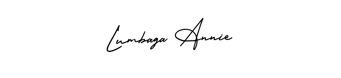 You should practise on your own different ways (AmerikaSignatureDemo-Regular) to write your name (Lumbaga Annie) in signature. don't let someone else do it for you. Lumbaga Annie signature style 3 images and pictures png