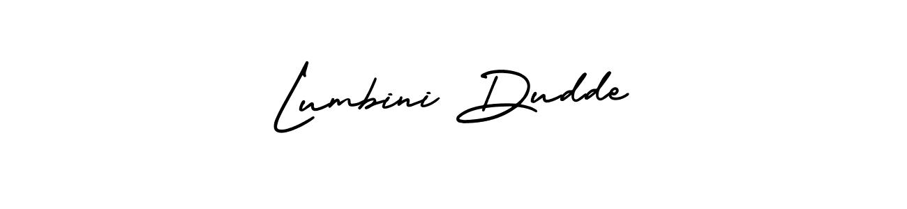 The best way (AmerikaSignatureDemo-Regular) to make a short signature is to pick only two or three words in your name. The name Lumbini Dudde include a total of six letters. For converting this name. Lumbini Dudde signature style 3 images and pictures png