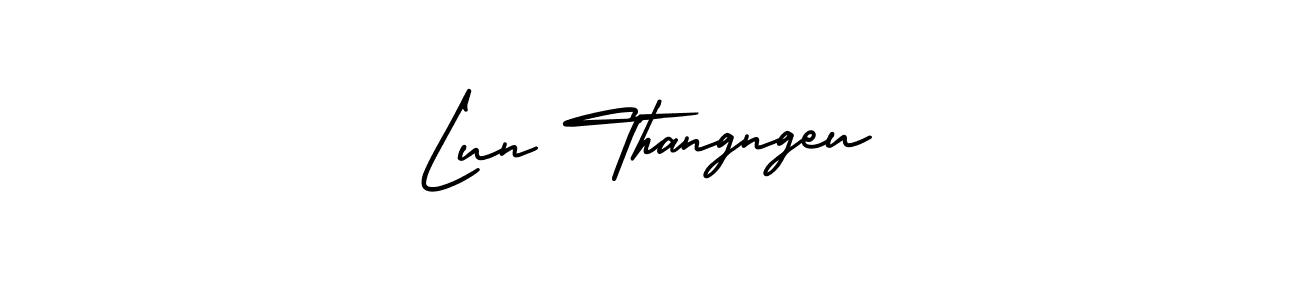 This is the best signature style for the Lun Thangngeu name. Also you like these signature font (AmerikaSignatureDemo-Regular). Mix name signature. Lun Thangngeu signature style 3 images and pictures png