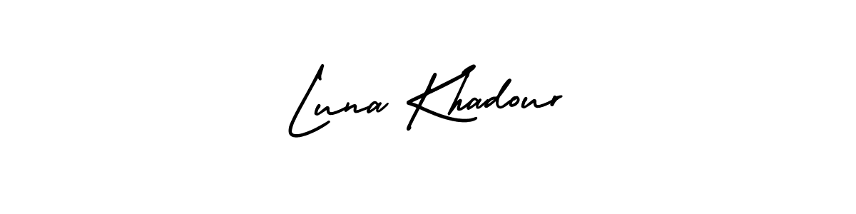 Make a short Luna Khadour signature style. Manage your documents anywhere anytime using AmerikaSignatureDemo-Regular. Create and add eSignatures, submit forms, share and send files easily. Luna Khadour signature style 3 images and pictures png