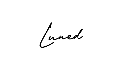 The best way (AmerikaSignatureDemo-Regular) to make a short signature is to pick only two or three words in your name. The name Luned include a total of six letters. For converting this name. Luned signature style 3 images and pictures png