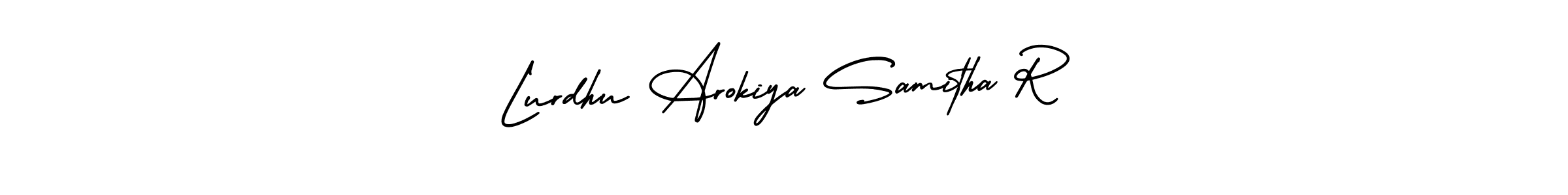 The best way (AmerikaSignatureDemo-Regular) to make a short signature is to pick only two or three words in your name. The name Lurdhu Arokiya Samitha R include a total of six letters. For converting this name. Lurdhu Arokiya Samitha R signature style 3 images and pictures png