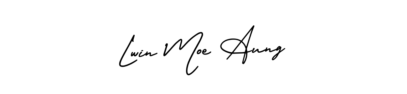 The best way (AmerikaSignatureDemo-Regular) to make a short signature is to pick only two or three words in your name. The name Lwin Moe Aung include a total of six letters. For converting this name. Lwin Moe Aung signature style 3 images and pictures png