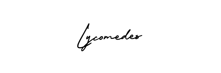 The best way (AmerikaSignatureDemo-Regular) to make a short signature is to pick only two or three words in your name. The name Lycomedes include a total of six letters. For converting this name. Lycomedes signature style 3 images and pictures png