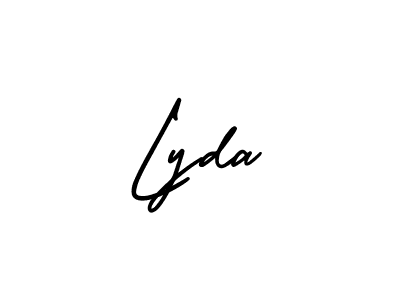 You should practise on your own different ways (AmerikaSignatureDemo-Regular) to write your name (Lyda) in signature. don't let someone else do it for you. Lyda signature style 3 images and pictures png