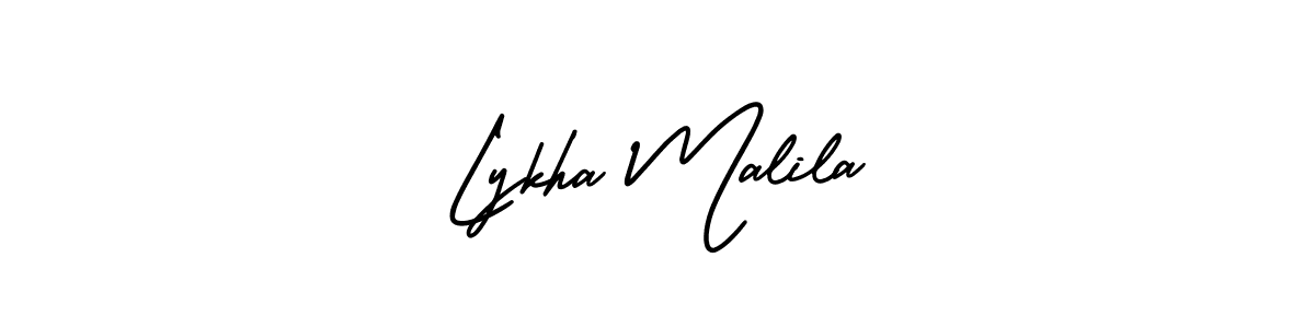 The best way (AmerikaSignatureDemo-Regular) to make a short signature is to pick only two or three words in your name. The name Lykha Malila include a total of six letters. For converting this name. Lykha Malila signature style 3 images and pictures png