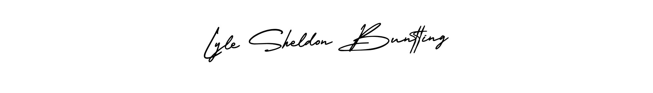 The best way (AmerikaSignatureDemo-Regular) to make a short signature is to pick only two or three words in your name. The name Lyle Sheldon Buntting include a total of six letters. For converting this name. Lyle Sheldon Buntting signature style 3 images and pictures png