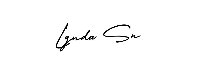 You should practise on your own different ways (AmerikaSignatureDemo-Regular) to write your name (Lynda Sn) in signature. don't let someone else do it for you. Lynda Sn signature style 3 images and pictures png