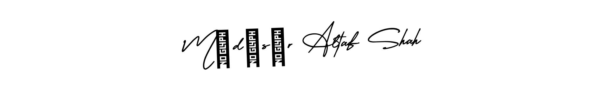 The best way (AmerikaSignatureDemo-Regular) to make a short signature is to pick only two or three words in your name. The name MÚdÀsír Altaf Shah include a total of six letters. For converting this name. MÚdÀsír Altaf Shah signature style 3 images and pictures png