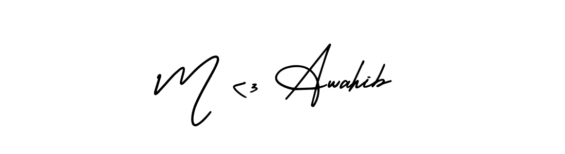 Make a beautiful signature design for name M <3 Awahib. With this signature (AmerikaSignatureDemo-Regular) style, you can create a handwritten signature for free. M <3 Awahib signature style 3 images and pictures png