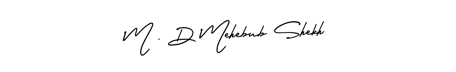 You should practise on your own different ways (AmerikaSignatureDemo-Regular) to write your name (M . D Mehebub Shekh) in signature. don't let someone else do it for you. M . D Mehebub Shekh signature style 3 images and pictures png