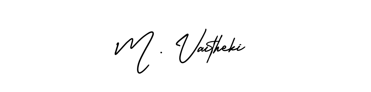 You should practise on your own different ways (AmerikaSignatureDemo-Regular) to write your name (M . Vaitheki) in signature. don't let someone else do it for you. M . Vaitheki signature style 3 images and pictures png