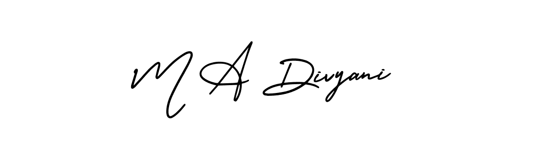 Make a short M A Divyani signature style. Manage your documents anywhere anytime using AmerikaSignatureDemo-Regular. Create and add eSignatures, submit forms, share and send files easily. M A Divyani signature style 3 images and pictures png