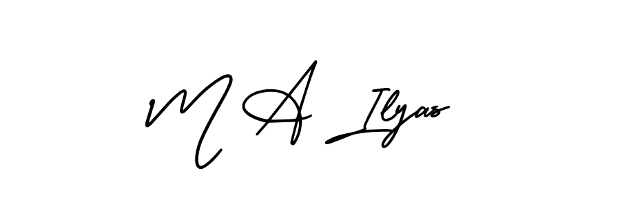 The best way (AmerikaSignatureDemo-Regular) to make a short signature is to pick only two or three words in your name. The name M A Ilyas include a total of six letters. For converting this name. M A Ilyas signature style 3 images and pictures png
