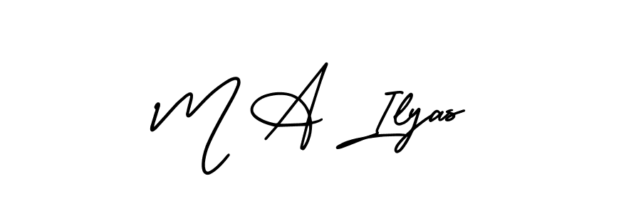 You should practise on your own different ways (AmerikaSignatureDemo-Regular) to write your name (M A Ilyas) in signature. don't let someone else do it for you. M A Ilyas signature style 3 images and pictures png