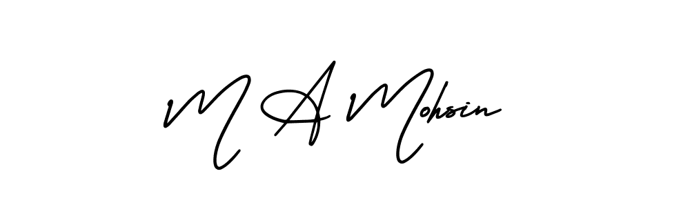 How to make M A Mohsin name signature. Use AmerikaSignatureDemo-Regular style for creating short signs online. This is the latest handwritten sign. M A Mohsin signature style 3 images and pictures png