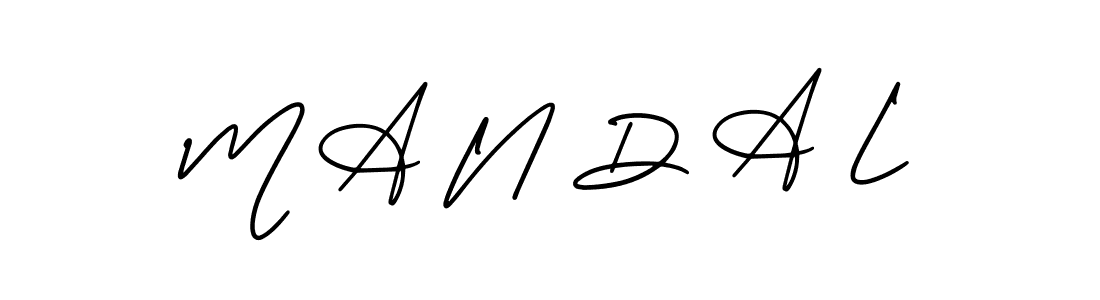 Use a signature maker to create a handwritten signature online. With this signature software, you can design (AmerikaSignatureDemo-Regular) your own signature for name M A N D A L. M A N D A L signature style 3 images and pictures png