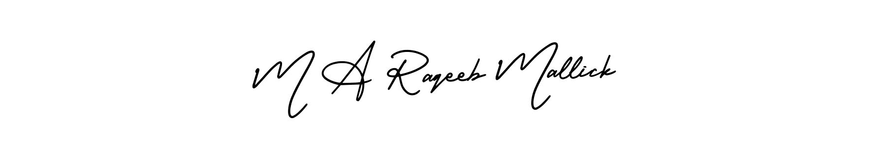 You should practise on your own different ways (AmerikaSignatureDemo-Regular) to write your name (M A Raqeeb Mallick) in signature. don't let someone else do it for you. M A Raqeeb Mallick signature style 3 images and pictures png