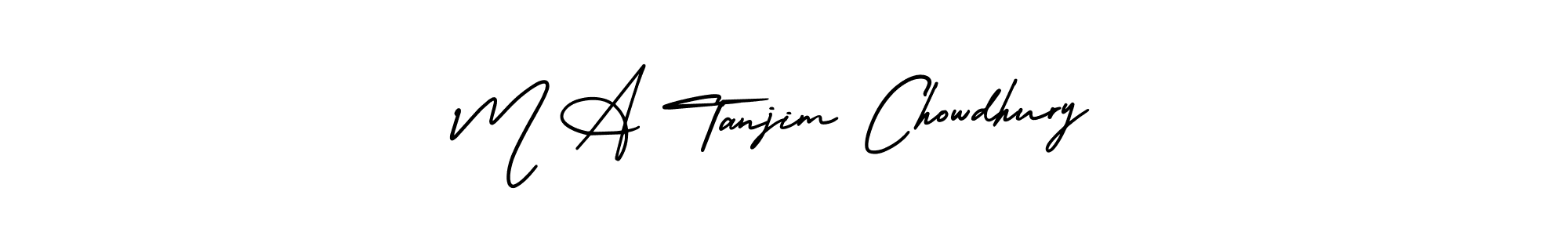 You should practise on your own different ways (AmerikaSignatureDemo-Regular) to write your name (M A Tanjim Chowdhury) in signature. don't let someone else do it for you. M A Tanjim Chowdhury signature style 3 images and pictures png