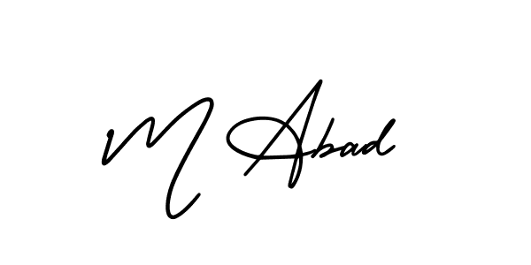The best way (AmerikaSignatureDemo-Regular) to make a short signature is to pick only two or three words in your name. The name M Abad include a total of six letters. For converting this name. M Abad signature style 3 images and pictures png