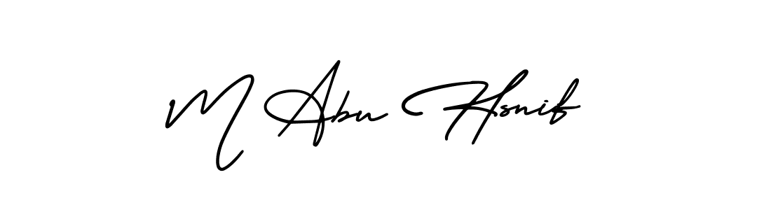 You should practise on your own different ways (AmerikaSignatureDemo-Regular) to write your name (M Abu Hsnif) in signature. don't let someone else do it for you. M Abu Hsnif signature style 3 images and pictures png