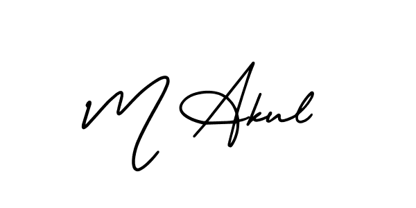You should practise on your own different ways (AmerikaSignatureDemo-Regular) to write your name (M Akul) in signature. don't let someone else do it for you. M Akul signature style 3 images and pictures png