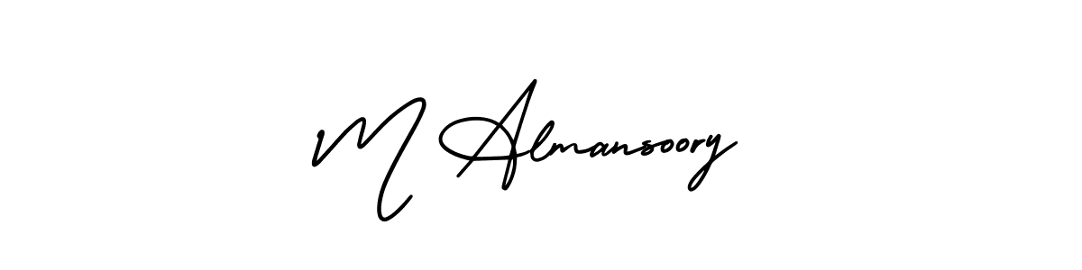 You should practise on your own different ways (AmerikaSignatureDemo-Regular) to write your name (M Almansoory) in signature. don't let someone else do it for you. M Almansoory signature style 3 images and pictures png