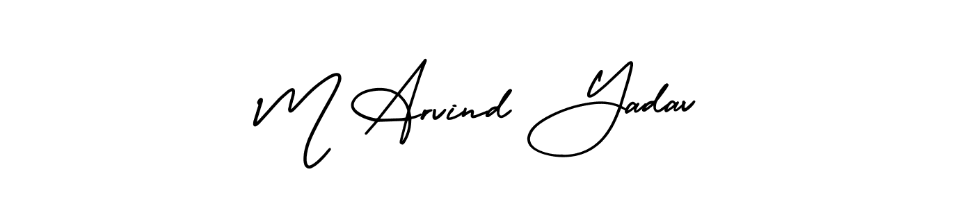 The best way (AmerikaSignatureDemo-Regular) to make a short signature is to pick only two or three words in your name. The name M Arvind Yadav include a total of six letters. For converting this name. M Arvind Yadav signature style 3 images and pictures png