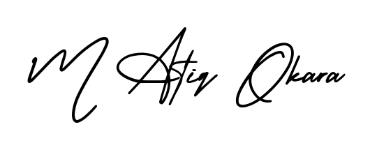 Looking for an artistic signature for M Atiq Okara? The AmerikaSignatureDemo-Regular calligraphy style gives a sophisticated flow suitable for business cards and emails. M Atiq Okara signature style 3 images and pictures png