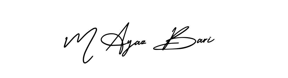 This is the best signature style for the M Ayaz Bari name. Also you like these signature font (AmerikaSignatureDemo-Regular). Mix name signature. M Ayaz Bari signature style 3 images and pictures png