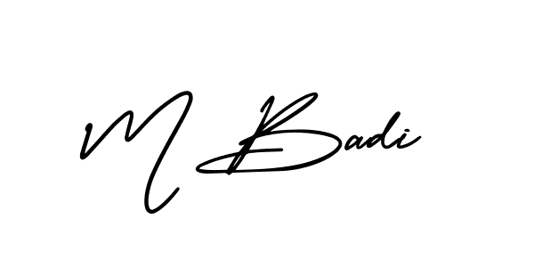 The best way (AmerikaSignatureDemo-Regular) to make a short signature is to pick only two or three words in your name. The name M Badi include a total of six letters. For converting this name. M Badi signature style 3 images and pictures png