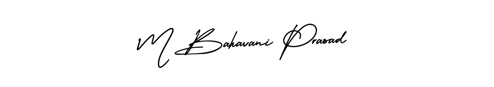 The best way (AmerikaSignatureDemo-Regular) to make a short signature is to pick only two or three words in your name. The name M Bahavani Prasad include a total of six letters. For converting this name. M Bahavani Prasad signature style 3 images and pictures png