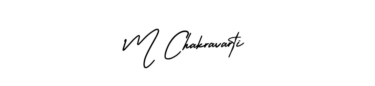 You should practise on your own different ways (AmerikaSignatureDemo-Regular) to write your name (M Chakravarti) in signature. don't let someone else do it for you. M Chakravarti signature style 3 images and pictures png