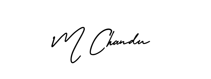 You should practise on your own different ways (AmerikaSignatureDemo-Regular) to write your name (M Chandu) in signature. don't let someone else do it for you. M Chandu signature style 3 images and pictures png