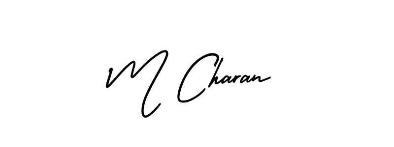 You should practise on your own different ways (AmerikaSignatureDemo-Regular) to write your name (M Charan) in signature. don't let someone else do it for you. M Charan signature style 3 images and pictures png