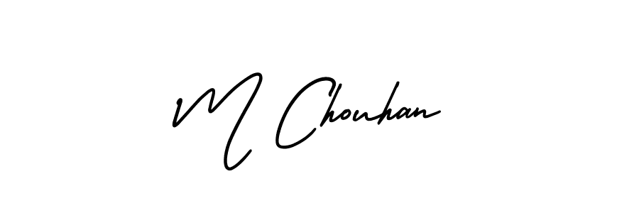 You should practise on your own different ways (AmerikaSignatureDemo-Regular) to write your name (M Chouhan) in signature. don't let someone else do it for you. M Chouhan signature style 3 images and pictures png